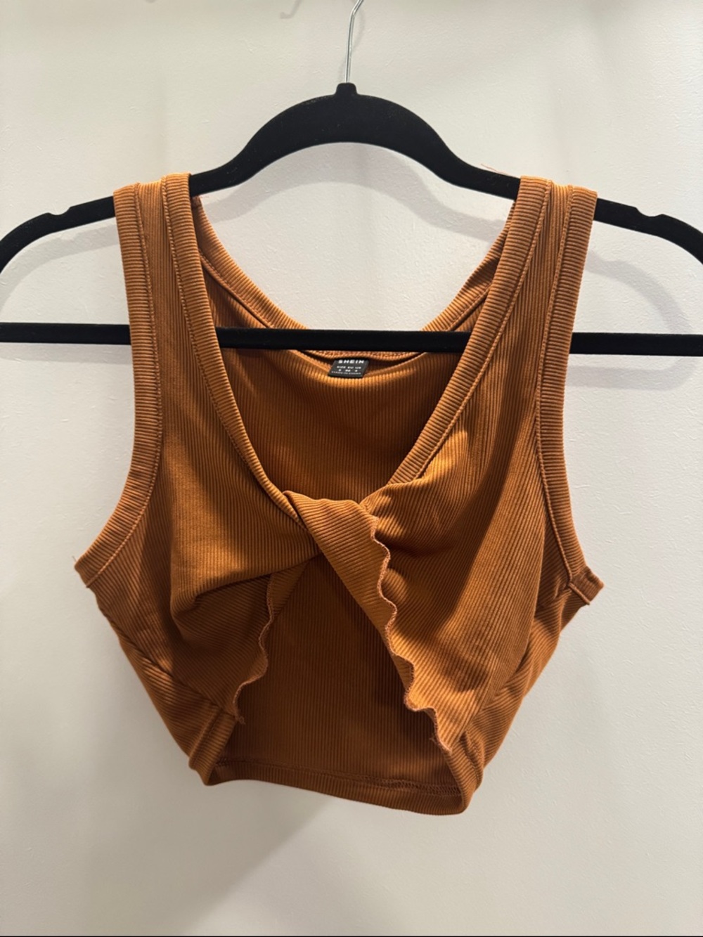SHEIN Ribbed Twist-Front Cropped Camisole in Rust